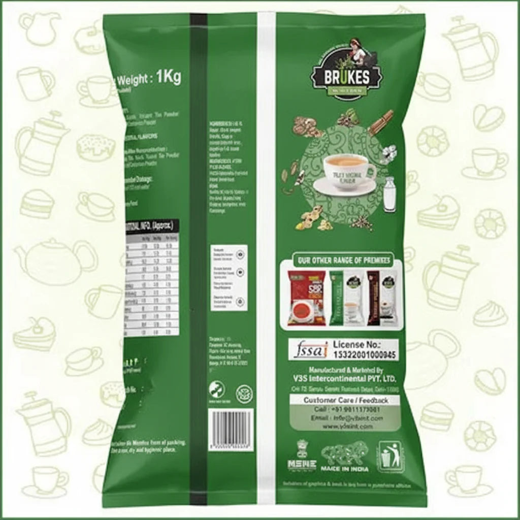Brukes instant tea premix for vending machine 1kg green packet by Coffee walla