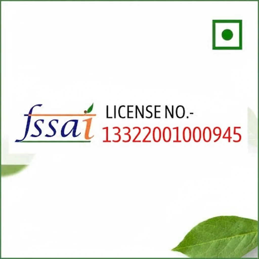 FSSAI license number 13322001000945 label with green leaf design for instant tea premix for vending machine