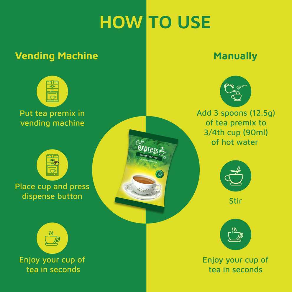 Coffee walla cardamom tea premix 1kg with instructions for vending machine and manual preparation