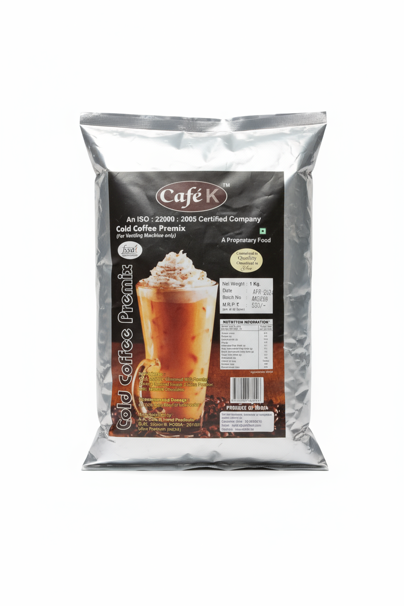 Coffee walla cold coffee premix powder package with iced coffee image and nutritional information