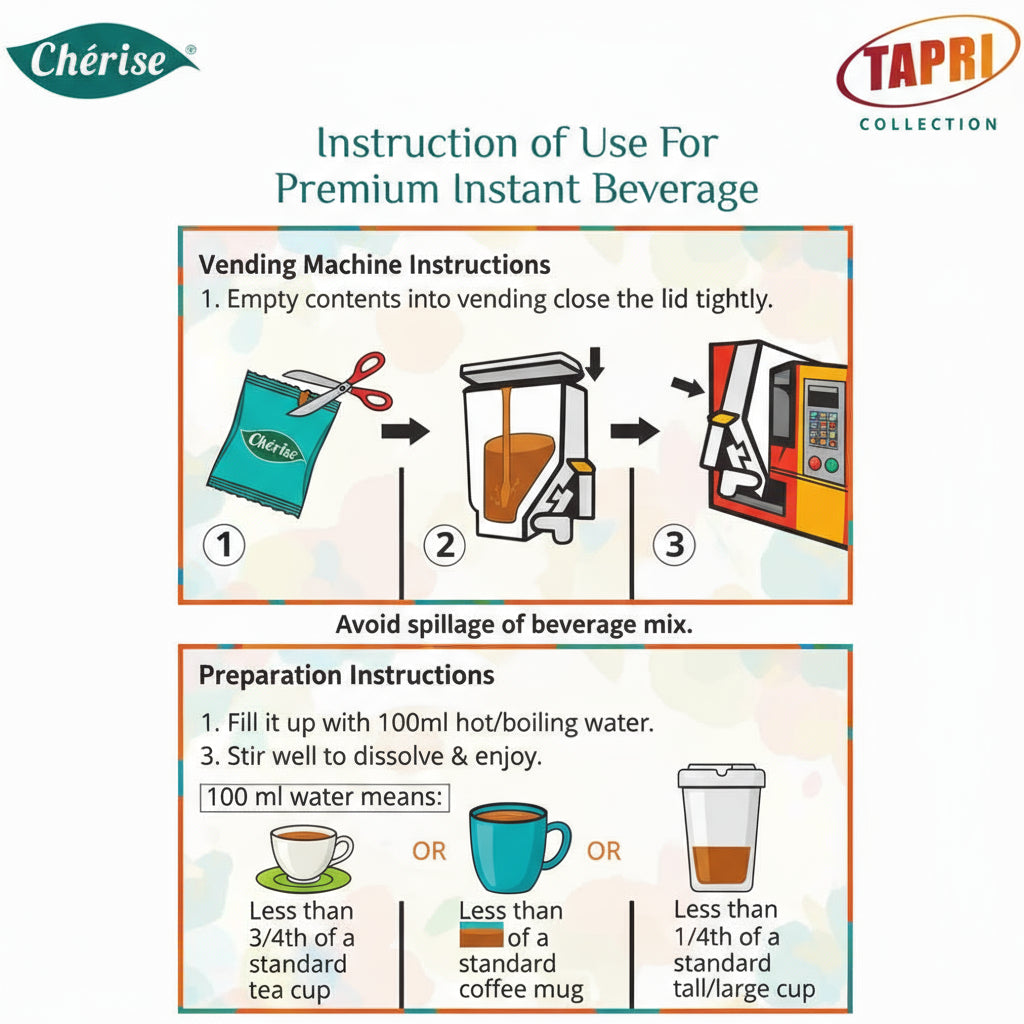 Instruction guide for using Calcutta Elaichi chai premix in vending machines by Tea coffee vending service