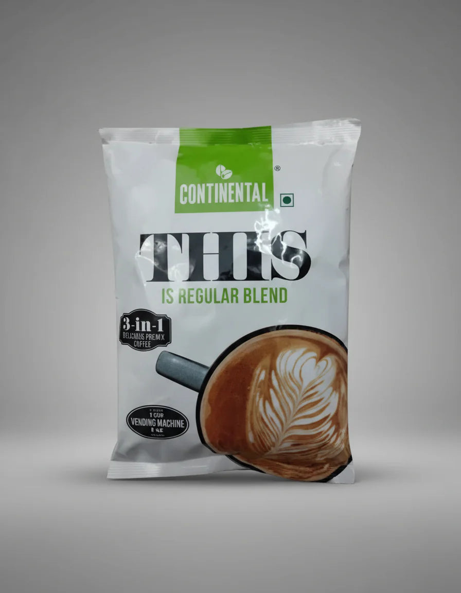 Continental 3 in 1 coffee premix regular blend pouch with latte art cup on front