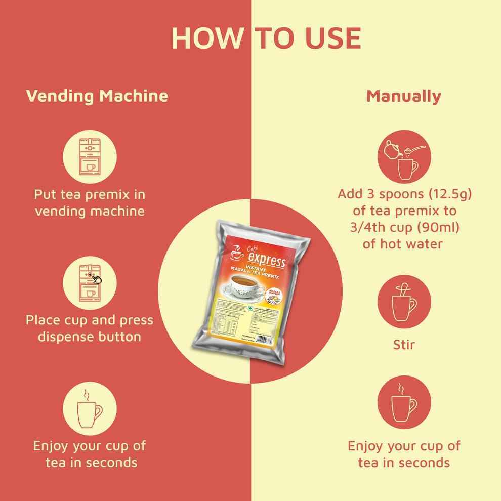 Masala tea premix 1kg packet with instructions for vending machine and manual preparation