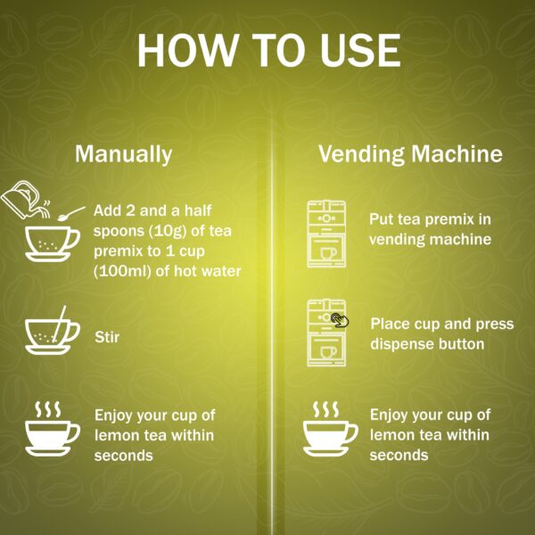 Instruction guide for using tea premix manually and with coffee premix coffee machine tea premix water dispencer