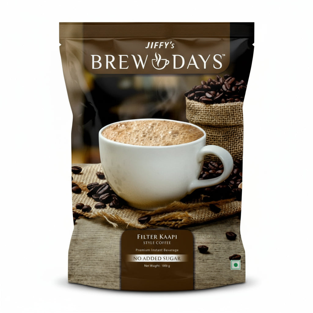 Jiffy's Brew Days filter kaapi no added sugar premium instant coffee in resealable pouch