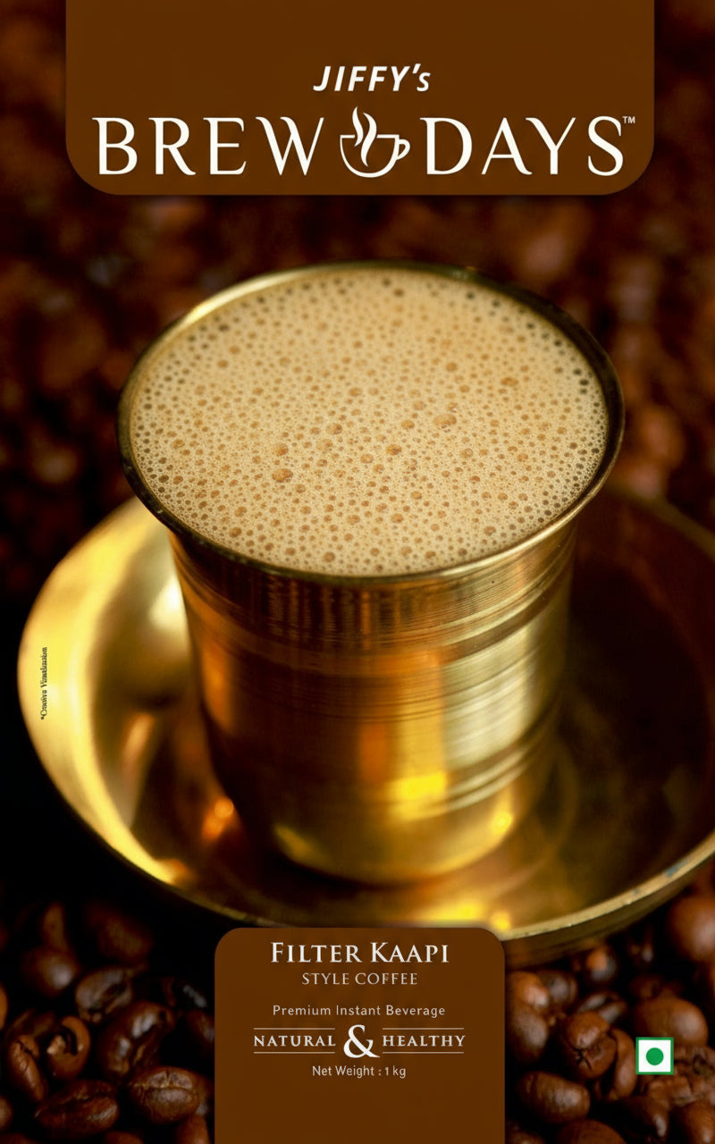 Coffee walla filter kaapi no added sugar in traditional brass tumbler with frothy coffee top