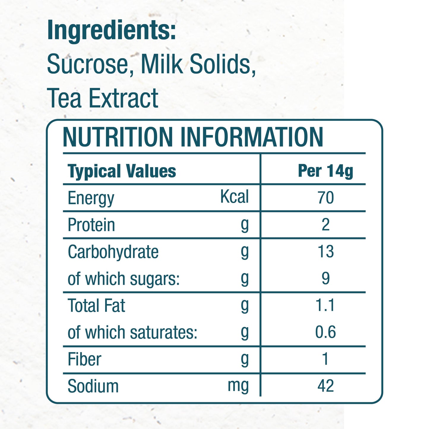 Nutrition information and ingredients label for Lilac instant tea premix 1kg by TEA COFFEE VENDING SERVICE