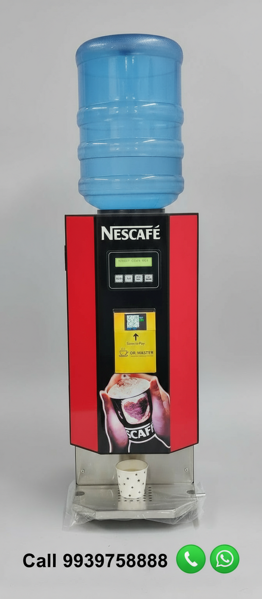 Nescafe branded 2-lane smart hot beverage dispenser with water container and paper cup holder