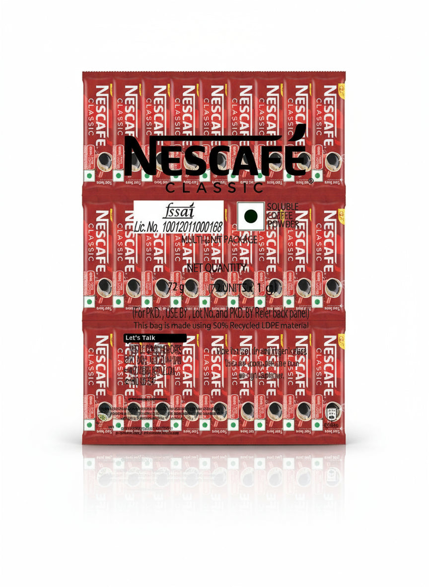 Pack of Nescafe Classic instant coffee sachets by Coffee walla with rich coffee flavor