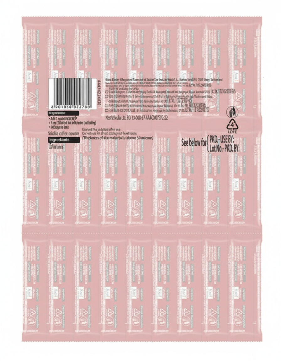 Back view of Coffee walla Nescafe Classic instant coffee sachets pack showing barcode and product details