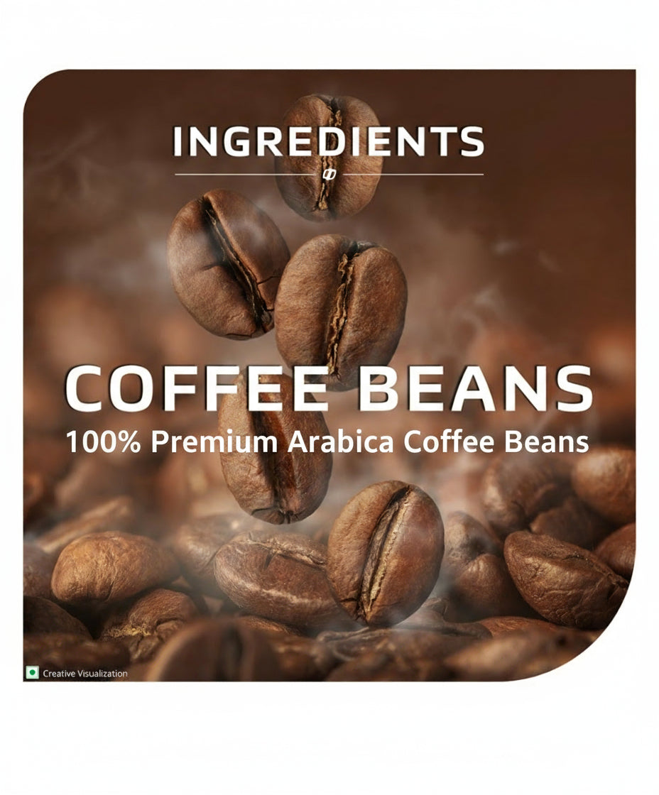 Close up image of coffee beans highlighting 100 percent premium Arabica coffee beans for Nescafe Classic instant coffee sachets