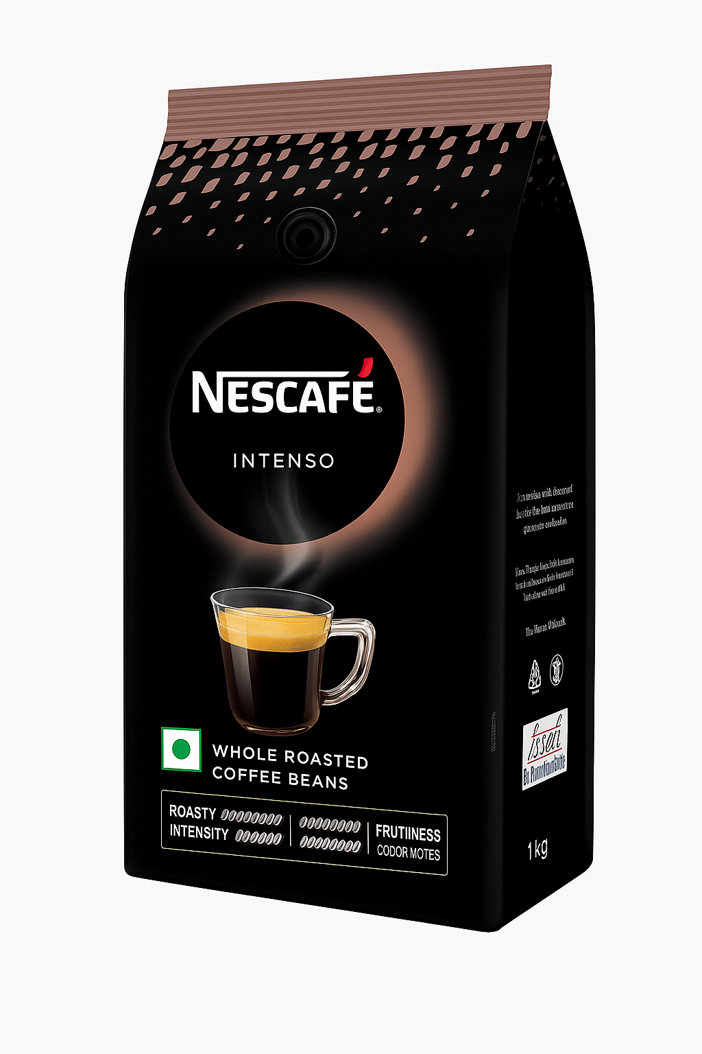 Nescafe Intenso coffee beans whole roasted black packaging with espresso cup image