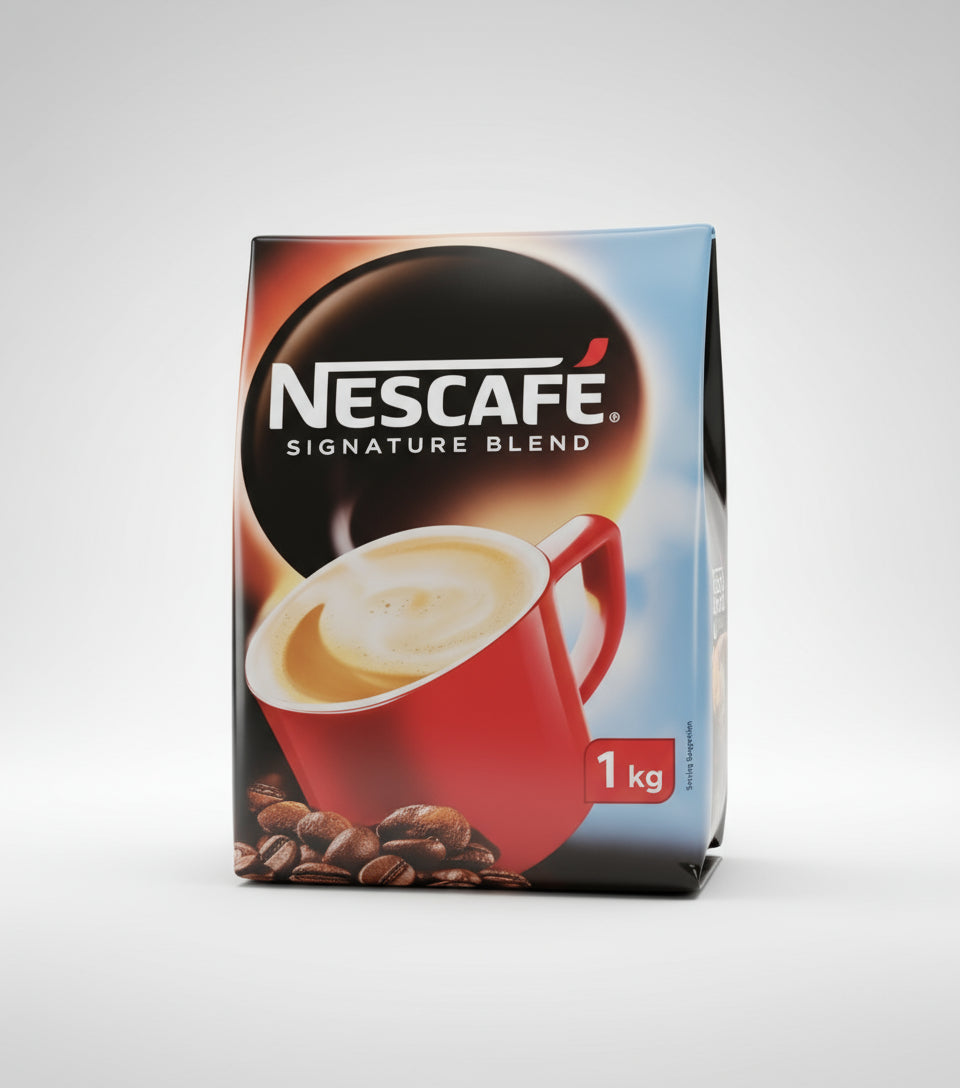 Nescafe premium coffee for vending machines 1 kg pack with red cup and coffee beans
