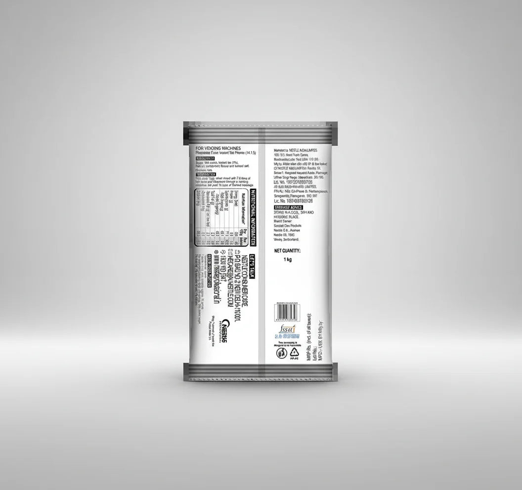 Back view of Nestea Cardamom Tea Premix 1kg packet showing nutritional information and instructions