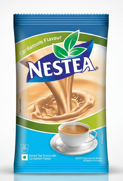 Nestea cardamom tea premix packet with instant tea and cardamom flavor in blue and green packaging