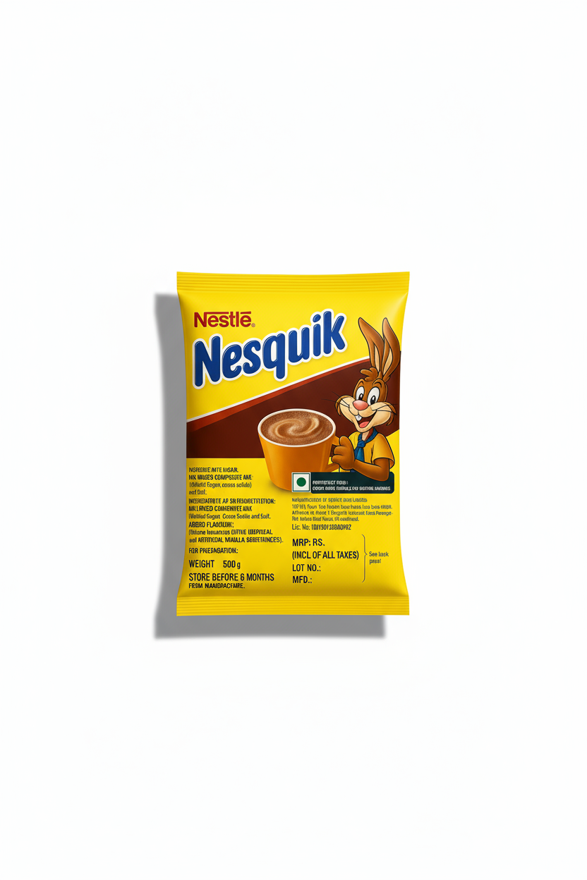 Best Nesquik Hot Chocolate Mix Delhi 500g packet with yellow packaging and cartoon bunny