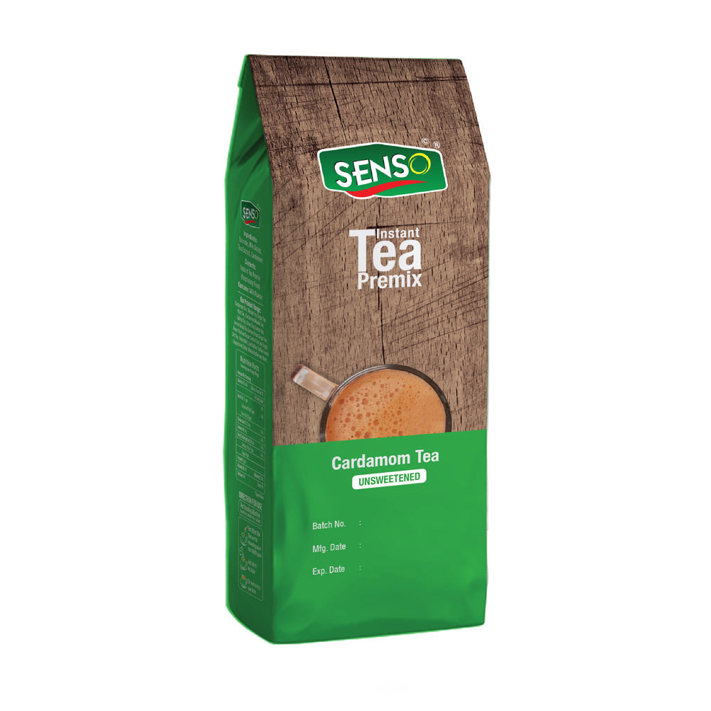 Senso Instant cardamom tea premix 1kg unsweetened package with wooden textured design