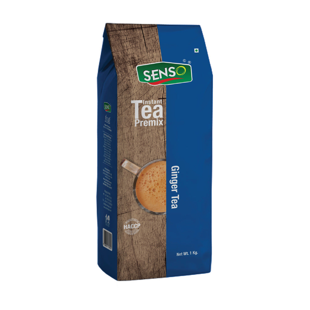 Senso instant ginger tea premix 1kg pouch with brown and blue packaging from TEA COFFEE VENDING SERVICE