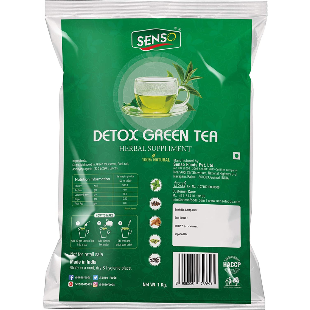 SENSO green tea powder detox green tea herbal supplement 1 kg pack with natural ingredients